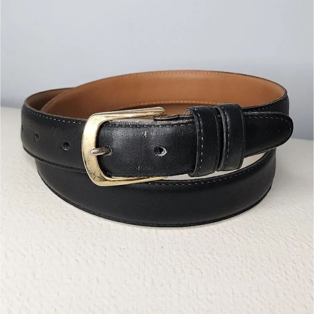 Perry Ellis Portfolio Genuine Leather Belt Black 38/95 Naked Full Grain Cowhide